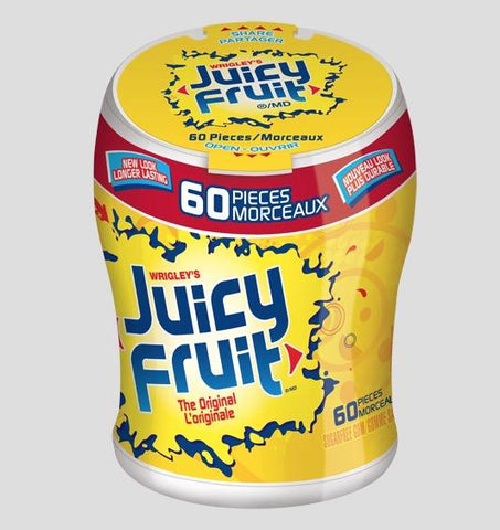 Wrigley's Juicy Fruit BOTTLE Yellow Sugar Free Gum 60 Count 6’s (133280)